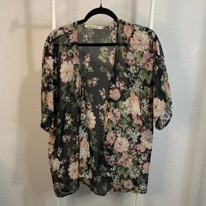 Liberty Love Black Floral Kimono Blouse